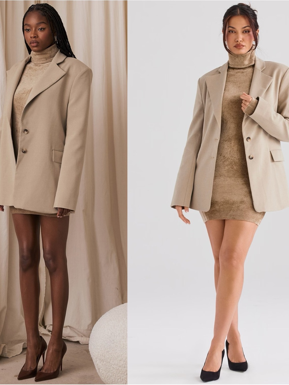 Aline Shaped Blazer HOUSE OF CB Oversized in Mink Small